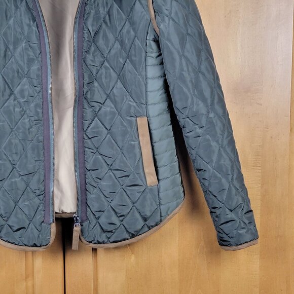 Jennyfer Women's Quilted Army Green Jacket Camel Piping - S - Picture 13 of 15